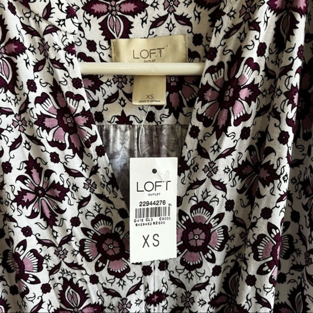 Loft Purple and White Floral Tie Waist Dress Size XS - Picture 3 of 9
